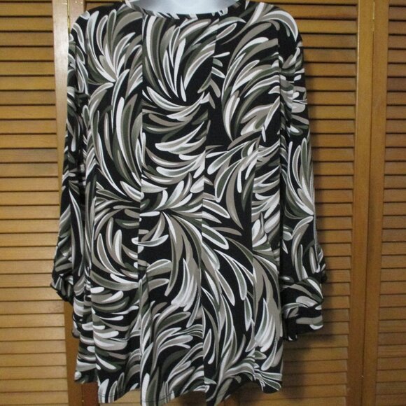 Sami & Jo top wash & wear stretchy black tans olive green cute 3/4 sleeve sz XL - Picture 8 of 9
